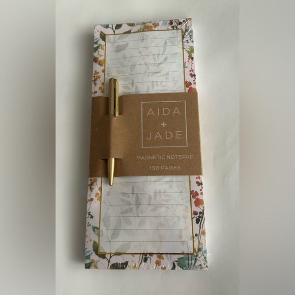 New Floral Magnetic Lined Notepad Artistic Border Gold Colored Pen - Picture 8 of 11